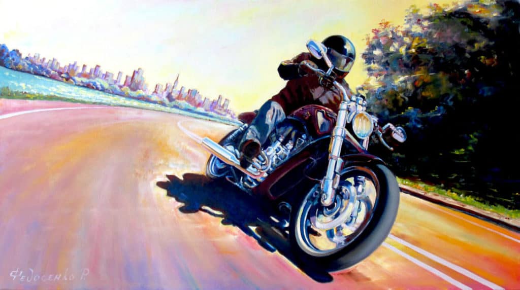 Мото-арт, картина с мотоциклом на дороге