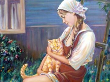 Девушка с кошкой картина маслом