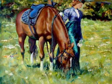 Девушка-лошадь-поле-картина-