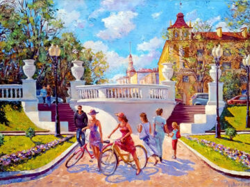 Майский день в Минске, городской пейзаж маслом